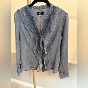 Kut from the Kloth Chambray Ruffle Blouse
